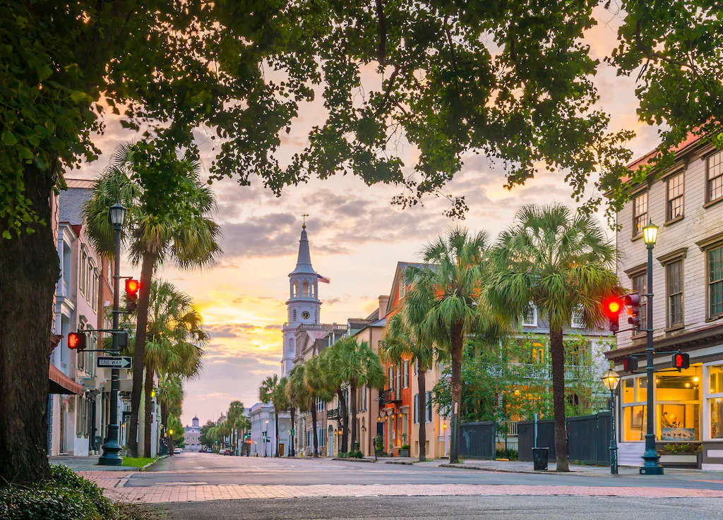 Charleston South Carolina waterfront at sunset