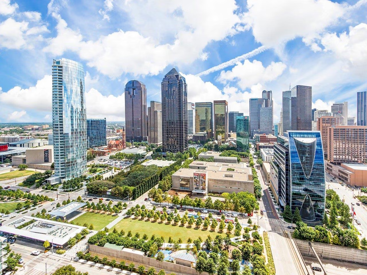 Dallas Texas downtown skyline aerial view