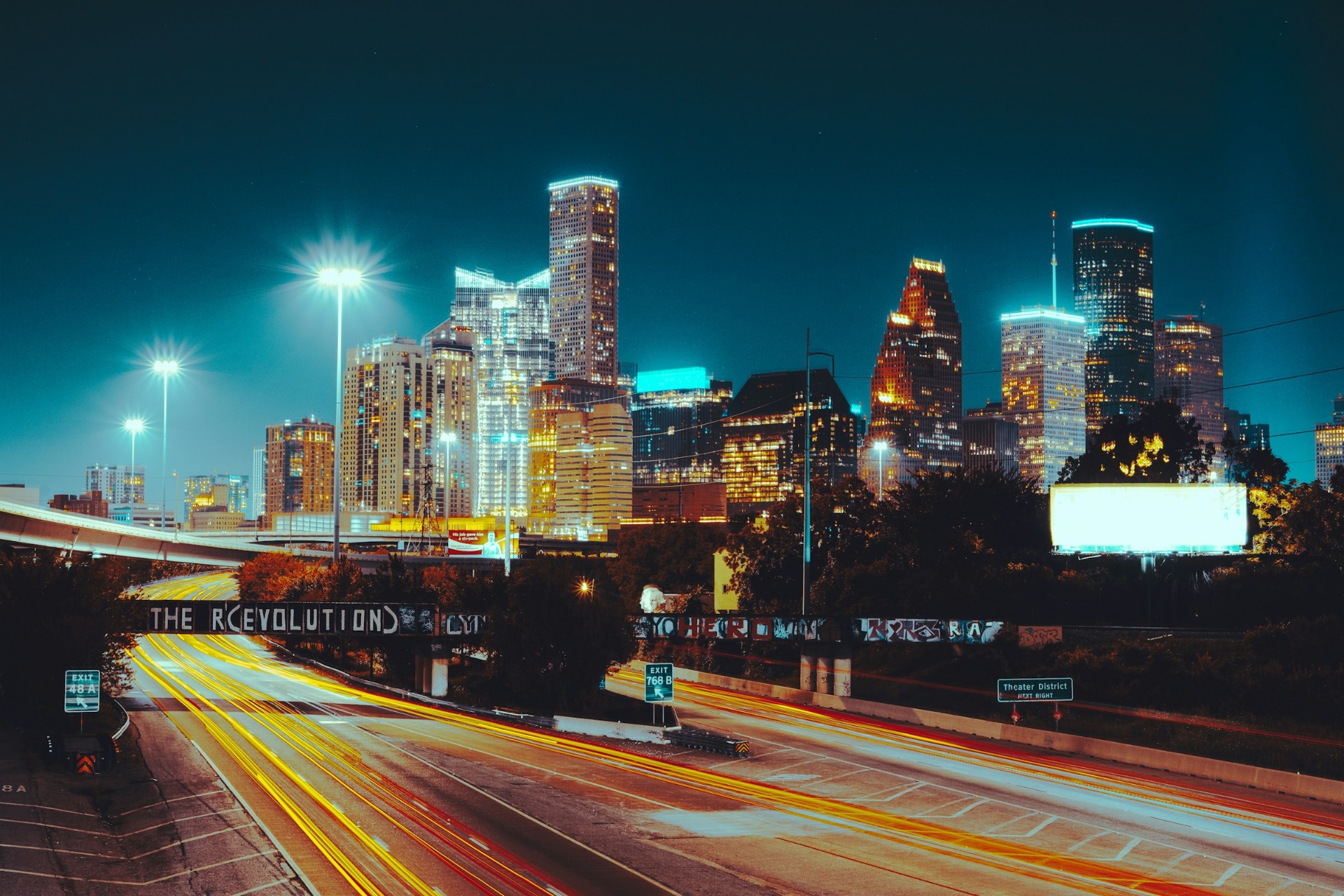 Houston Texas skyline at sunset