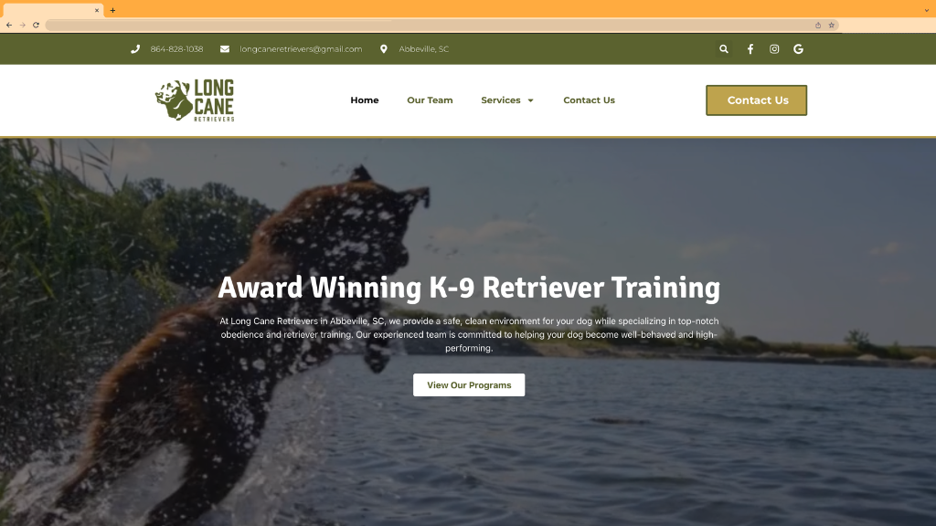 Long Cane Retrievers website by Holy Webs