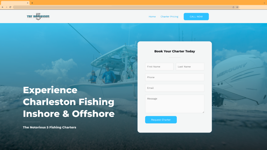 The Notorious 5 Fishing Charters website by Holy Webs