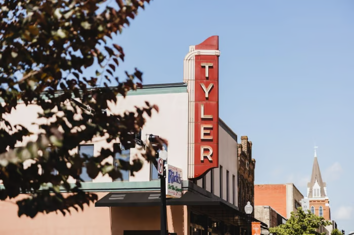 Historic Tyler Theater sign in downtown Tyler, Texas